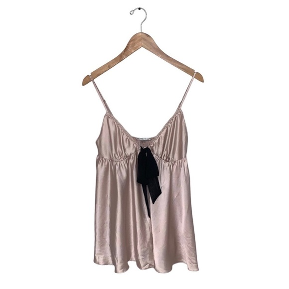 Victoria’s Secret Silky Babydoll Top Size‎ Medium Lingerie Light Pink Black Bow - Picture 1 of 6